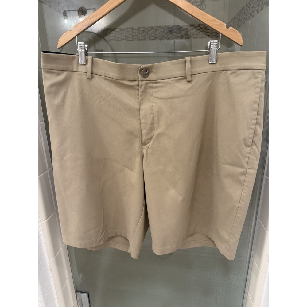 NIKE DRI-FIT Size 42 Men's Flat Front Poly Spandex Golf Shorts Beige